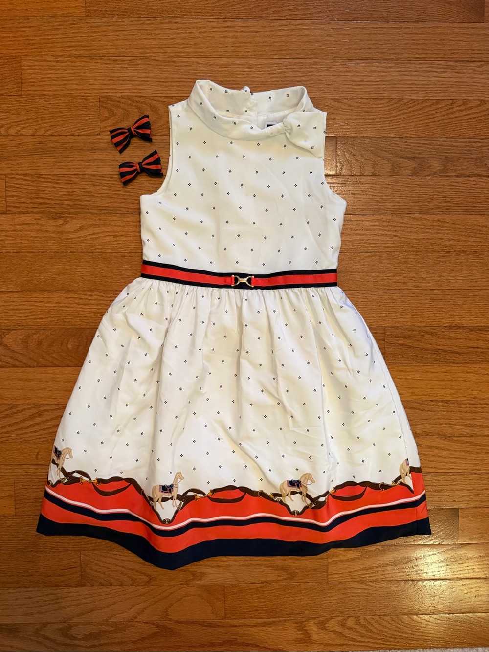 Janie and Jack Equestrian Carriage House Dress with Matching Barrettes